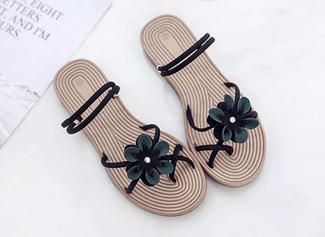 全2色 フラットサンダル トングサンダル 花 クロスストラップ 可愛い 2way フラワー フェミニン カジュアル リゾート リラックス お出かけ Pu 春 夏 Like Fashion