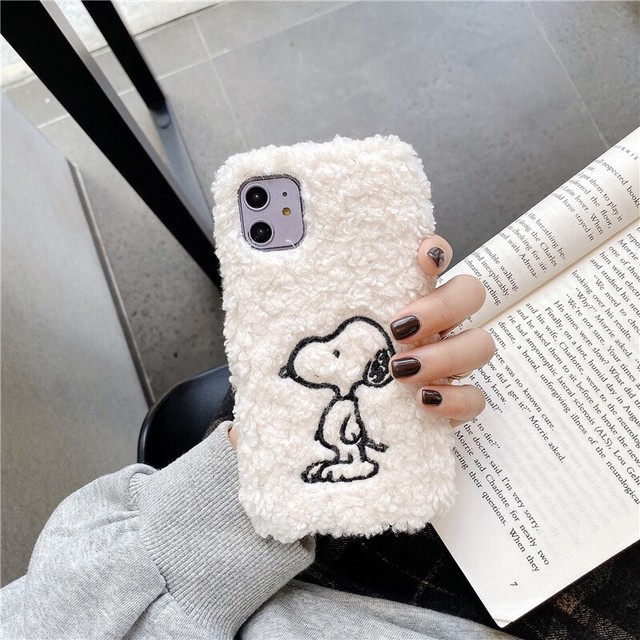 即納 送料無料 Snoopy White Iphone Case 携帯ケース スヌーピー ボア シンプル Angele