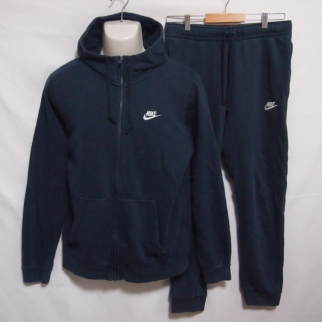古着 メンズm Nike ナイキ スウェット 上下セット フルジップ フード ジャケット ロングパンツ ネイビー 451 451 スポーツウェア シューズの古着屋 リサイクルスポーツ