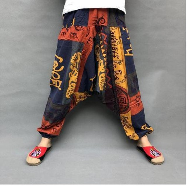 新品 アジアン エスニック 柄 アラジン サルエルパンツ ゴム 赤 黒 男女兼用 Nshop1623