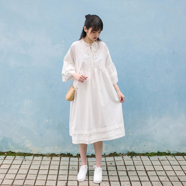 ベルスリーブ ワンピース 七分袖 春夏 マタニティ ゆったり ひざ下 ガーリー シンプル 産前産後 Rb S06 0032 Redbell