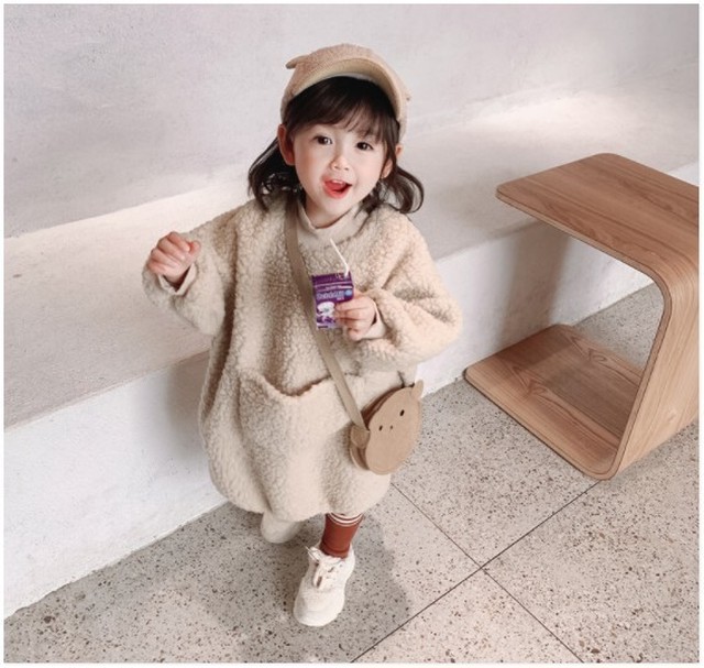 お取り寄せ 韓国子供服 かわいい ボア もこもこ キッズ コクーン ワンピース Carina Kids Baby 送料無料