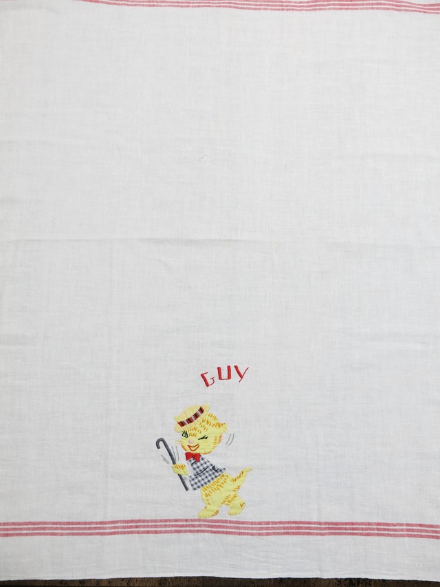 イエロー猫さんが可愛い刺繍キッチンクロス 40年代 アメリカ製 猫アンティーク雑貨 Weekendcats