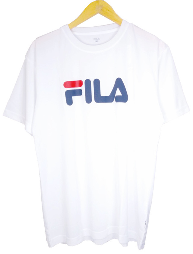 Fila フィラ Fm5324 ホワイト 白 ロゴ Tシャツ メンズ 半袖 おしゃれ ブランド 吸汗速乾 スポーツウェア 上 人気 黒 白 紺 赤 青 カジュアル シンプル トレーニングウェア ジム トップス カットソー 今でも着れる またまた着れる ファイブスター