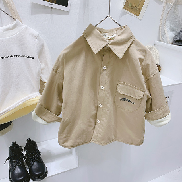 トーンパーソナリティボーイシャツプラスカシミア秋冬服新スタイルハンサム子供洋風シャツボーイボトミングシャツ オータム 秋物 ウィンター 冬物 Snsで話題 Kids男の子 Kids女の子 韓国ファッション 男の子ママ 女の子ママ 海外キッズファッション 親子コーデ 今日の服