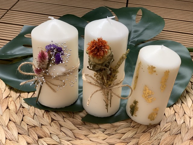 Sサイズ Dry Flower Candle ドライフラワーキャンドル Vintage Gold Candle ヴィンテージ風ゴールドキャンドル Detox Wedding Labo