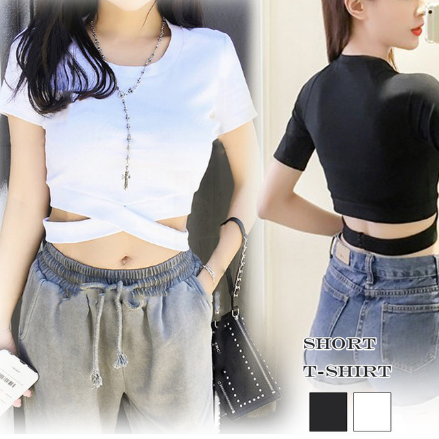 人気 へそ出し トップス レディース 半袖 Tシャツ 無地 カットソー ショート丈 レディース 韓国ファッション 直輸入通販 セクシーワンピース クールカジュアル 全品送料無料 Ukky Franky