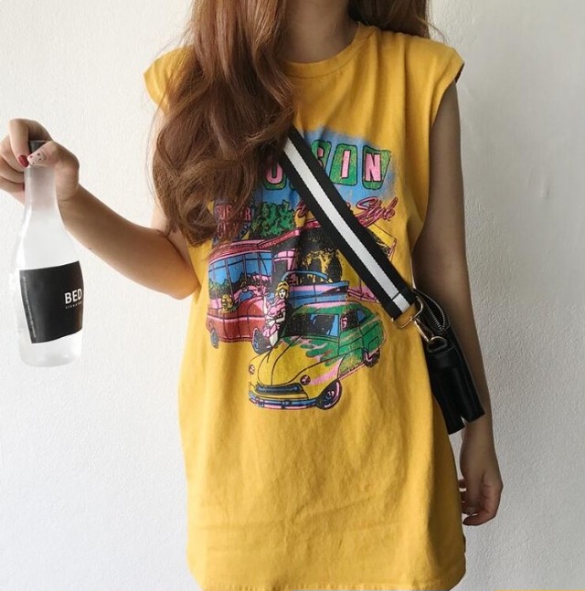 アメカジスタイル ノースリーブ トップス ロングtシャツ トップス アメリカン カジュアル 袖なし 古着 フェミニン 夏 メンズライク Ptnym1434 Shop Suba