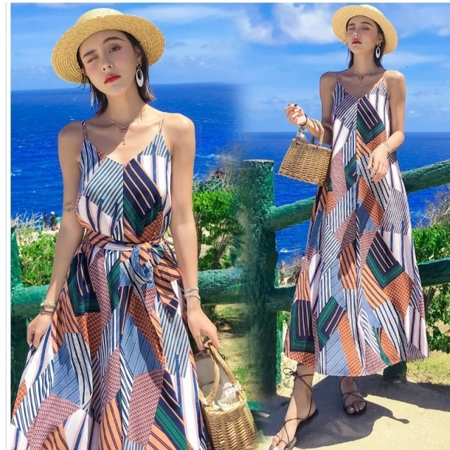 韓国 ファッション レディース ワンピース 夏 春 リゾートワンピース 夏 ビーチ ロング マキシ レトロ おしゃれ 雰囲気 ハワイ 沖縄 バリ Basecamp49
