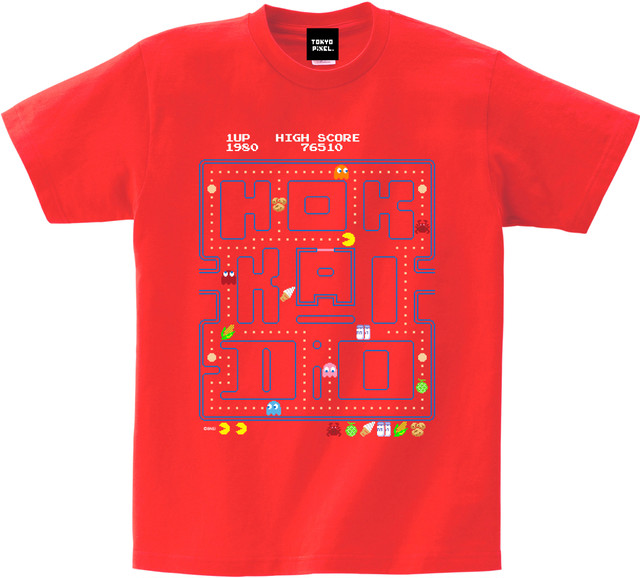 ご当地 パックマン 「 Hokkaido 」 Tシャツ レッド (CONTROLLER 限定商品)