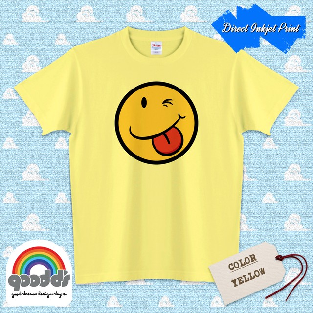 送料無料 ファンキーフェイス スマイル Tシャツb 1 Yellow スマイリー スマイリーフェイス アメコミ ニコちゃん ラブピース ロック バンド Smile Dream Labo Onoderax デザイナーズブランド