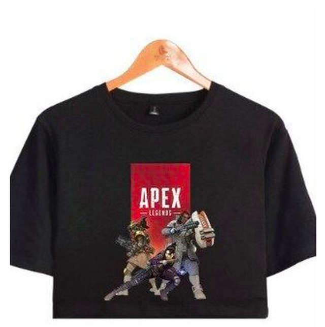 Apex Legends キャラクターイラスト ショート丈 半袖 レディース トップス 半袖 夏 フロントプリント ミニ丈tシャツ Xs Xxl ブラック Game Goods Style