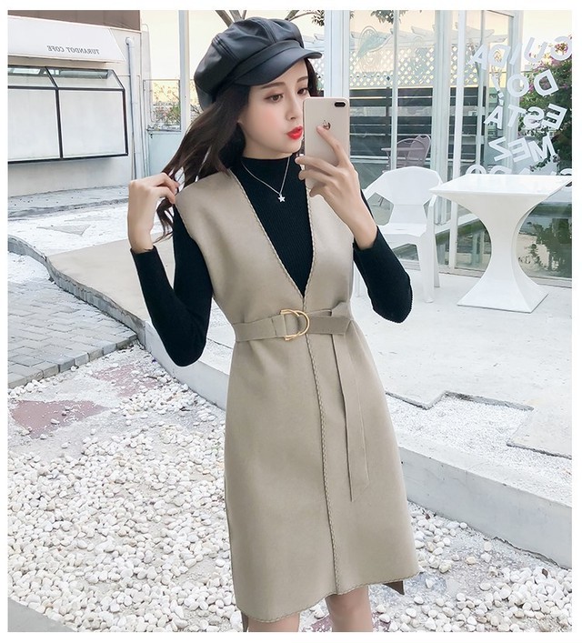 ノースリーブ ワンピース ジャンパースカート レディース フレアワンピース トレンチワンピース 膝丈 ショート丈 ベルト ベージュ 白 ホワイト 可愛い Cd Idear