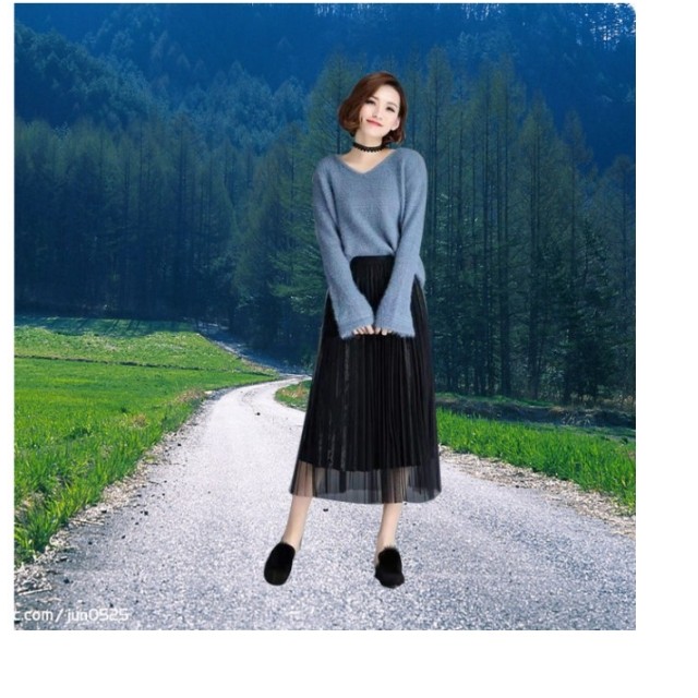 ハイウエスト ロングスカート 韓国 ファッション レディース 秋 プリーツスカート シースルー ロング丈 ハイウエスト フレアスカート 無 Basecamp49