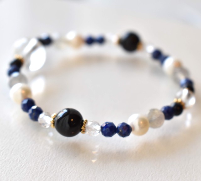 水晶 オニキス ラピスラズリ ラブラドライト 淡水パール 厄除け パワーストーン ブレスレット Bonheur Stone 天然石 パワーストーン ブレスレット