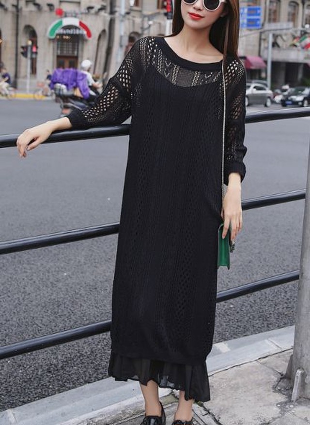 ロングワンピース 春 ニットワンピース 韓国 マキシ丈 ワンピース シャツワンピース ロング丈 シースルー ワンピース Jm5049 Dress Plaatje