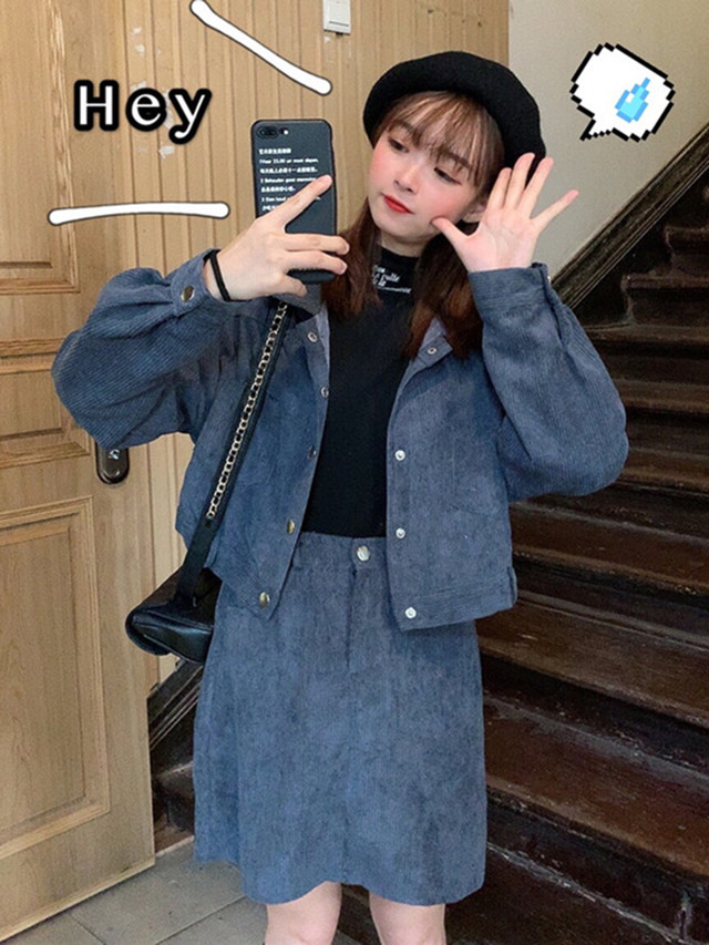 旬コーデ コーデュロイ セットアップ ショート丈 ジャケット ハイウエスト ミニスカート フェミニン 春秋 タイトスカート シンプル レディース デート お出かけ デイリー Ptnym29 Shop Suba