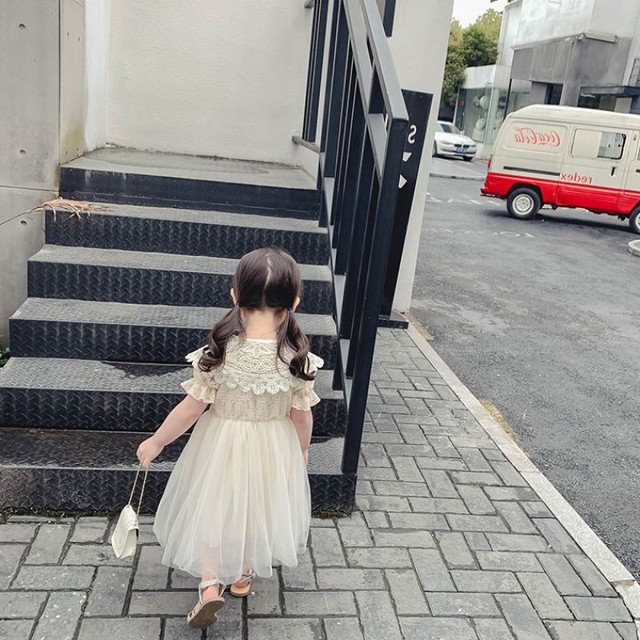 即納品 ベージュ 110 ワンピース レース ふんわりチュール 半袖 コットン 春 夏 お祝い 結婚式 誕生日 おしゃれ 可愛い 子供 キッズ ベビー 赤ちゃん 男の子 女の子 Hay390 Berceau Select Shop ベルソー セレクトショップ キッズ 親子ペアetc