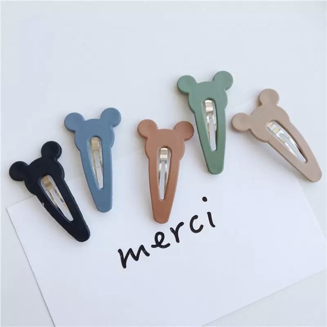 即納 選べる カラー 2個 セット 女の子 可愛い くまさん くすみカラー ヘアアクセサリー ぱっちん くま耳 くまピン 韓国 こどもふく Lafata