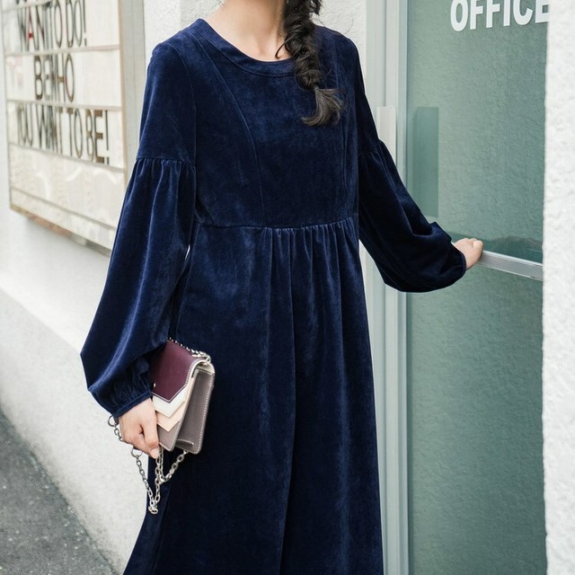 ベロアワンピース 上品 キレイ 長袖 パフスリーブ シンプル 秋 冬 お呼ばれ 食事会 大人 高級感 キレイ 無地 デート お出かけ 旅行 女子会 韓国 韓国ファッション オルチャン 可愛い Fa1 Musubi Me 韓国 オルチャン レディースファッションのお店