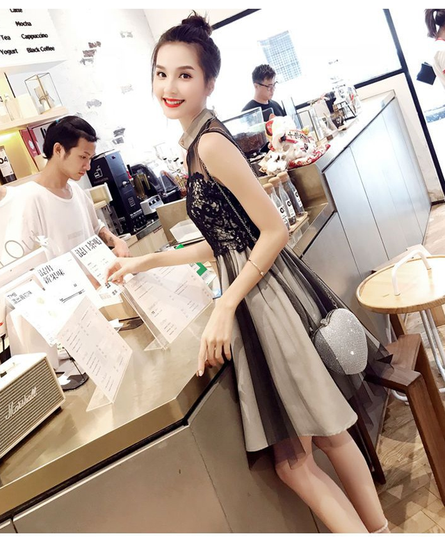 ドレス ワンピース スタンドカラー ノースリーブ Aライン 膝上丈 大人上品 エレガント 結婚式 披露宴 二次会 パーティー お呼ばれ Dressarroser