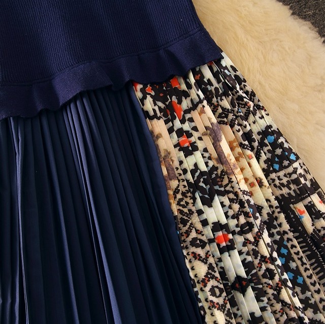 ドッキングワンピース 4色 リブニット 長袖 プリーツ 大人可愛い きれいめ 秋 冬 オフィス お出かけ W A Bell ベル もっと気軽に もっとオシャレを