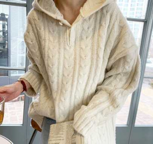 ニット トップス レディース ケーブルニット パーカー 長袖 セーター フード 大きいサイズ 春 秋 冬 きれいめ カジュアル Lalas