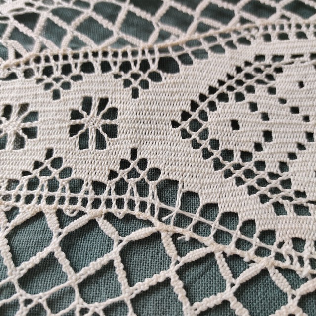 ヴィンテージ コットン クロッシェ 生成り かぎ編み レース オーバル 花模様 ドイリー ファブリック ヨーロッパ アンティーク ブロカント レトロ ビンテージ Vintage Stubli ヨーロッパ ヴィンテージ雑貨 オンライン