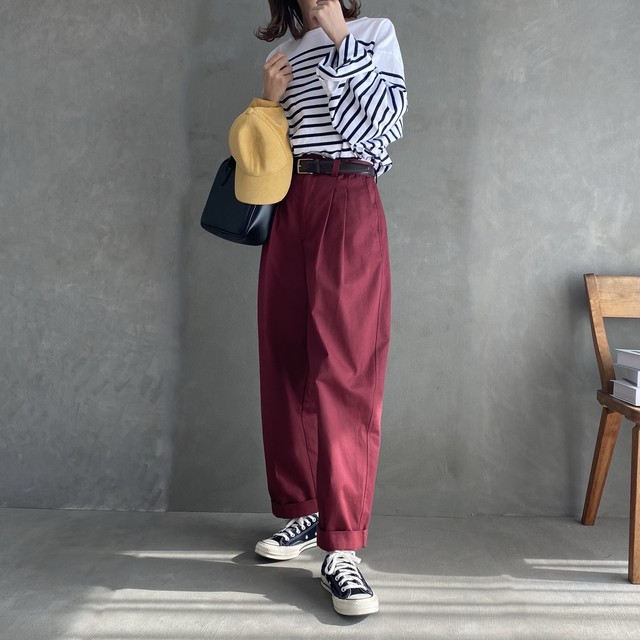 high waist tuck chino【burgundy】【unisex】