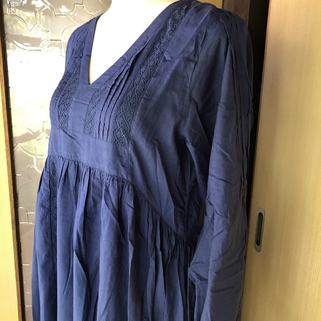 マライカ コットンボイルレースピンタックワンピース ブルー のんき屋 大阪富田林