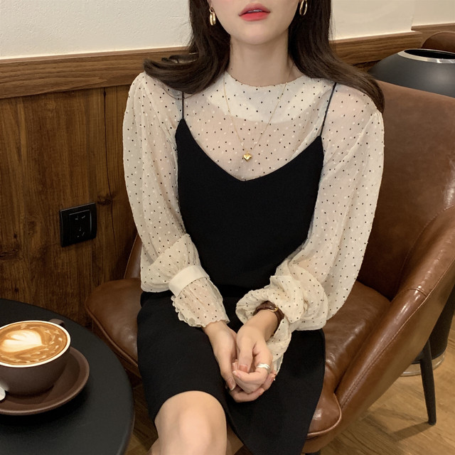 送料無料 ドットブラウス ワンピース 2点セット シアーブラウス キャミワンピ T 135 Rondy