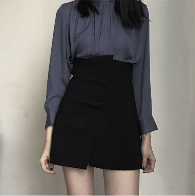 キュロット タイト スカート ミニ丈 ハイウエスト キュロット カジュアル スリット セクシー 大人 無地 ブラック Sugar Daystyle シュガーデイスタイル