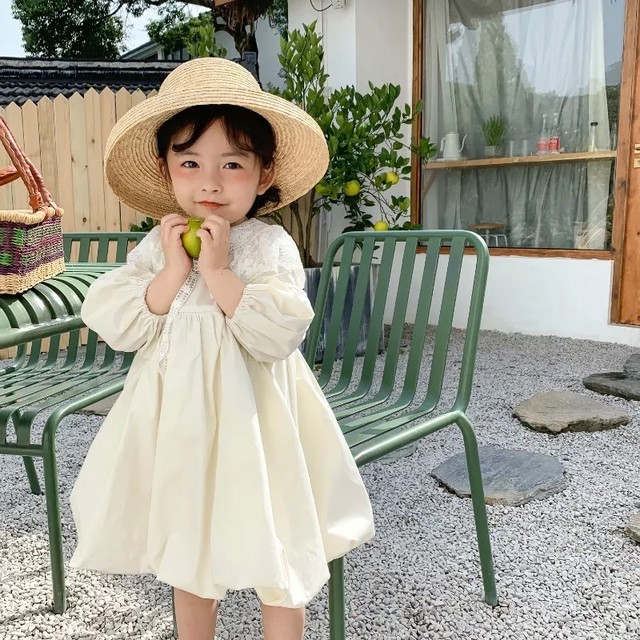 送料無料 即納有 レース襟 バルーンワンピース セット 海外子供服 海外ベビー服 パフスリーブ 春服 女の子 スカート Eichel