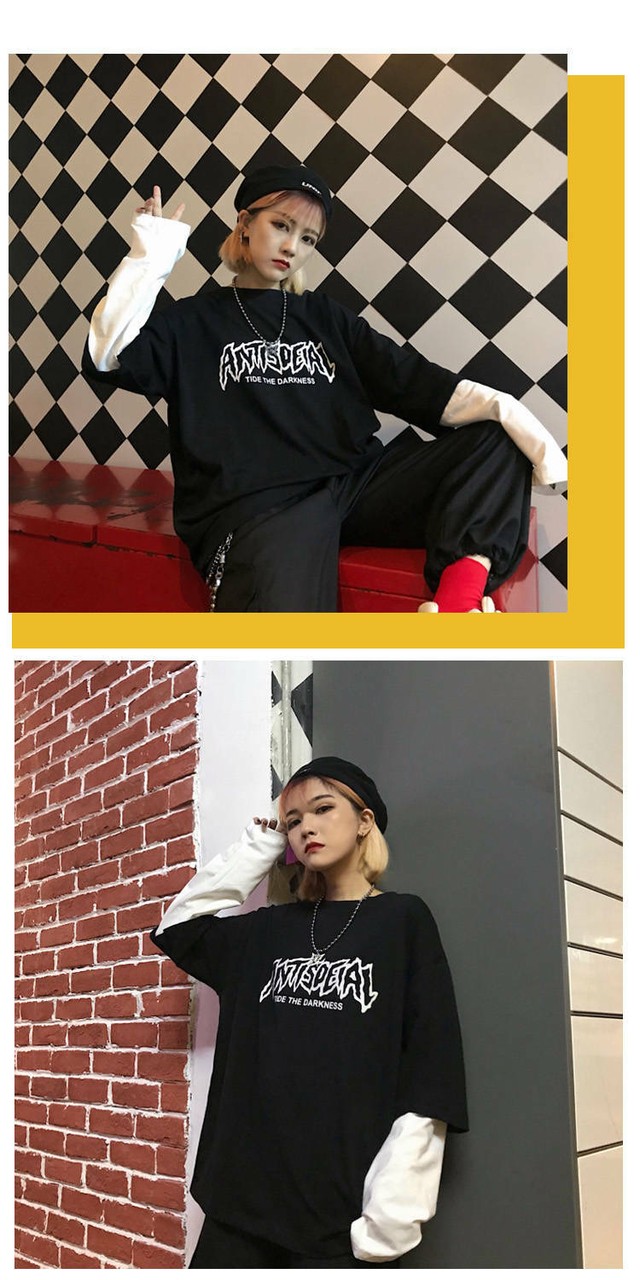 韓国風洋服ファッション通販カジュアル重ね着風長袖男女兼用tシャツ トップス 75shops