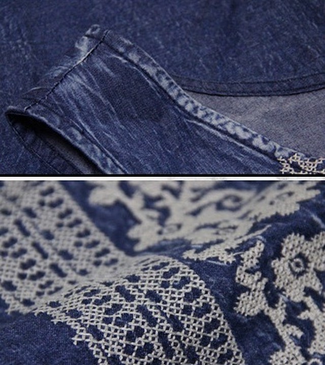 ノースリーブ刺繍入りひざ下丈デニム調ワンピース Ba0036 Baroquist ノースリーブ刺繍入りひざ下丈デニム調ワンピース Ba0036 Baroquist