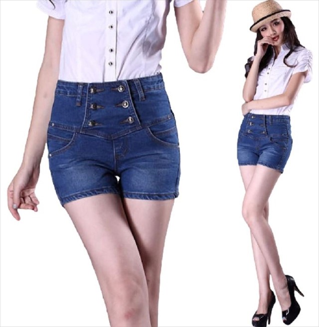 ナナコレクション Nana Collection 15 夏 デニム ショーパン ハイウエスト 大きいサイズ きれいめ テイラー女子 ヒップアップ 美尻 ボタン 美ライン 美脚 脚長 スリム 短パン ホットパンツ ジーンズ カジュアル 女性 レディース ショートパンツ ブルー 2xl Nanacollect