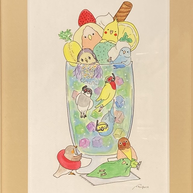 【オグチヨーコ】原画「インコパフェ」