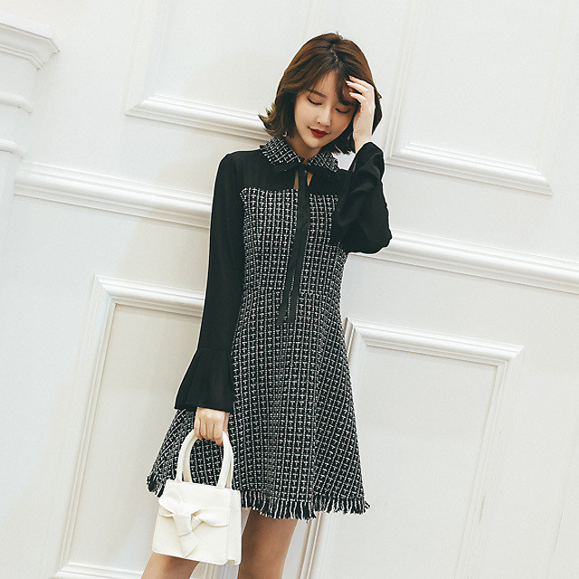 大きいサイズ レディース ツイード風生地襟付きボウタイワンピース 長袖 秋冬 春 S 大きいサイズ 送料無料 レディース通販店 株 ｋｅｃｃｈi 静岡