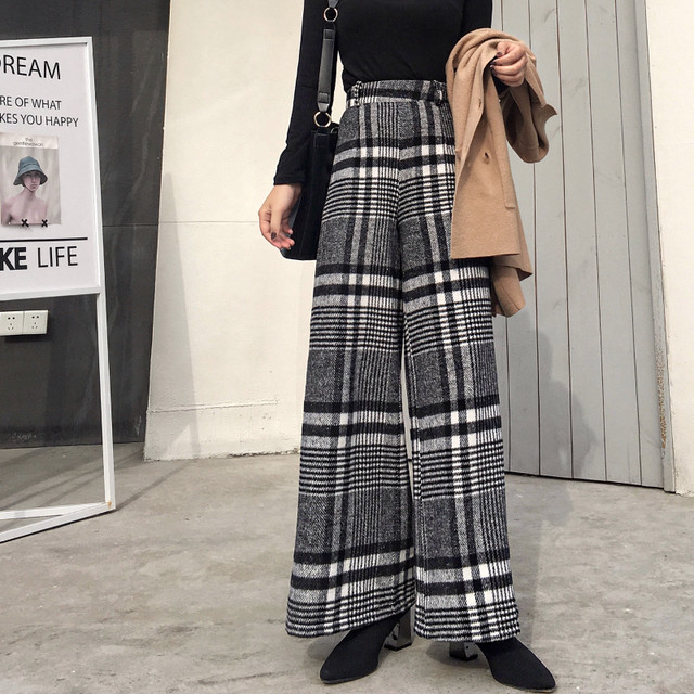 脚長効果 ワイドパンツ チェックパンツ カジュアル レディース フェミニン タータンチェック 秋冬 美脚 Ptnym2610 Shop Suba