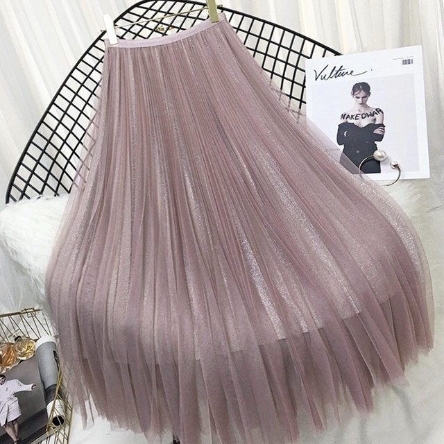 【再入荷】全4色裏地ラメチュールプリーツスカート