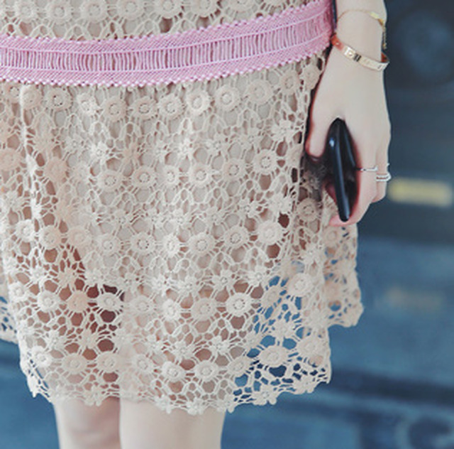 白襟 ベージュ 総レース シースルー ミニ ワンピース ドレス 524 Dressy Lily ドレッシーリリー プチプラドレスワンピース専門店
