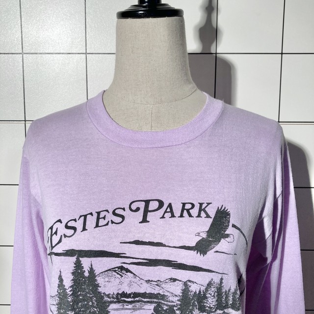 送料無料 80s Lavender Colorado Print Tee Shirt ラベンダー ピンク パステル コロラド ロゴプリント 長袖tシャツ ロンt Jerzees Usa製 ヴィンテージショップ Smoke