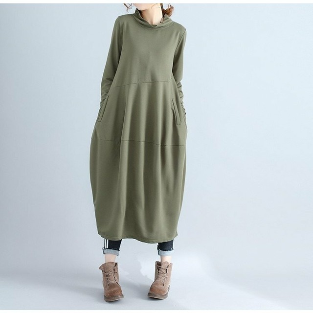 即納 Wl39 コクーンワンピース きれいめ ゆったり ロング マキシ丈 着痩せ 長袖 体型カバー 長め Durantaセレクト