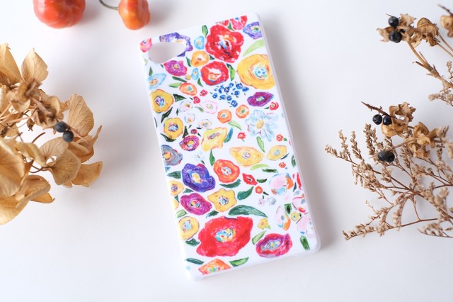 花柄イラスト Android系 スマホケース ホワイト くのいち