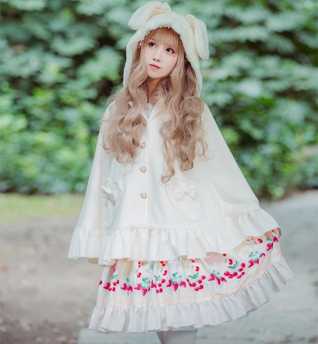 ホワイトラビットとブラックキャットのフリルケープ Outer アウター ロリータファッション Lolita 1015 Sweet Closet