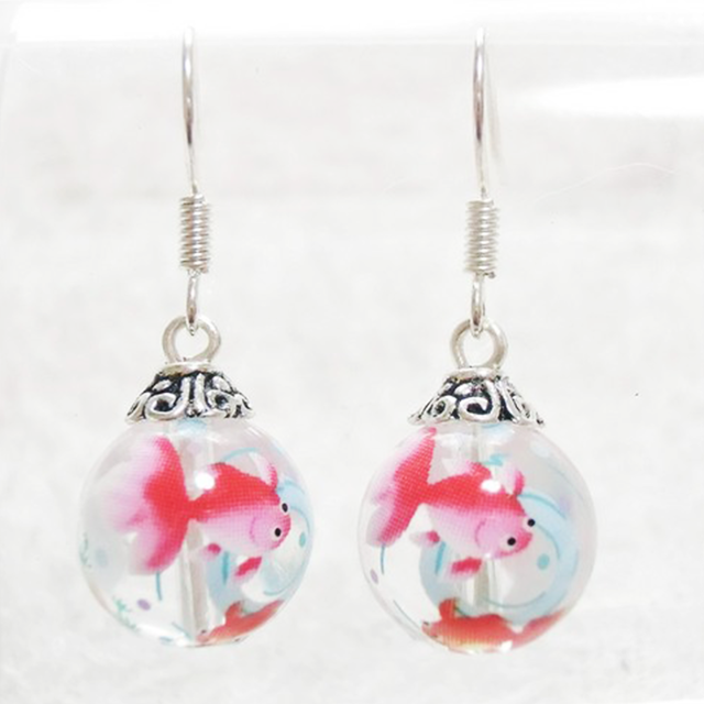 【開運開花・邪気祓い】★水晶・金魚ピアス(12mm)★