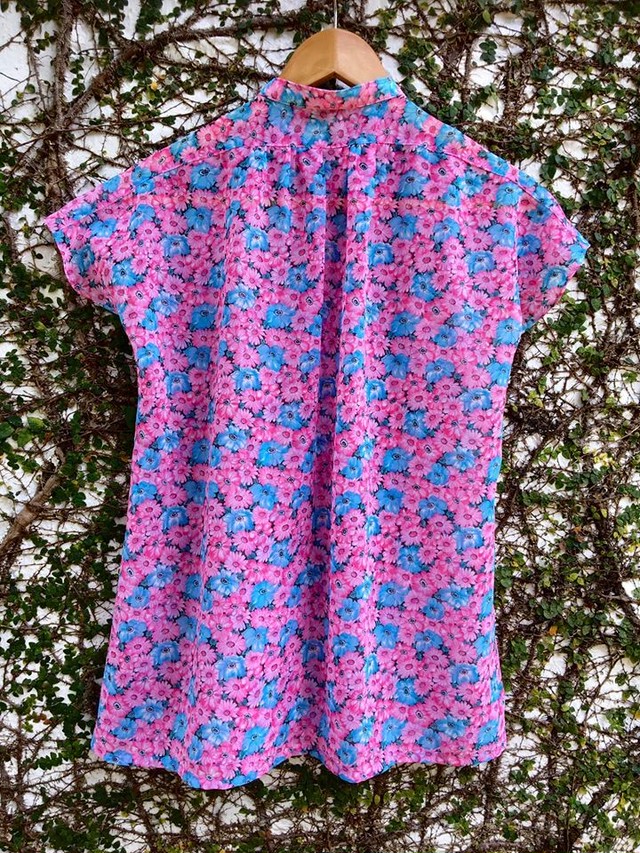 イギリス ブラウス 花柄 ピンク 水色 ヴィンテージ Vintage Yard