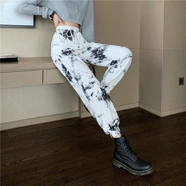 全2色 裏ベロアタイダイ柄パンツ 九分丈 カジュアル ストリート エスニック ハイウエスト 秋冬 お出かけ デート 女子会 デイリー Arroser