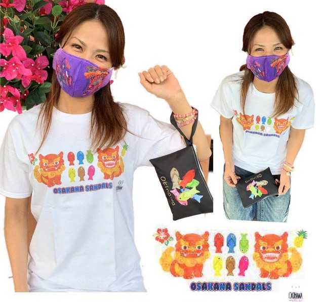 沖縄から発送 Okinawalily オリジナル シーサーtシャツ 大人から子供まで 沖縄 限定 オリジナル お土産 アメリカンビレッジ 北谷 タピオコ 100 おきなわ産 Produced By White Lily