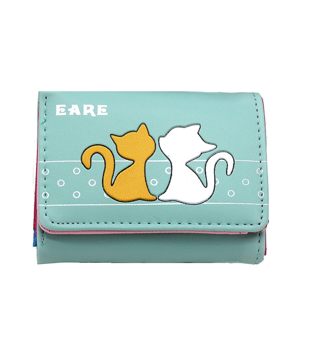 猫財布 猫柄財布 三つ折り財布 寄り添う 猫 シルエット 水色 レディース ガールズ Funhobby